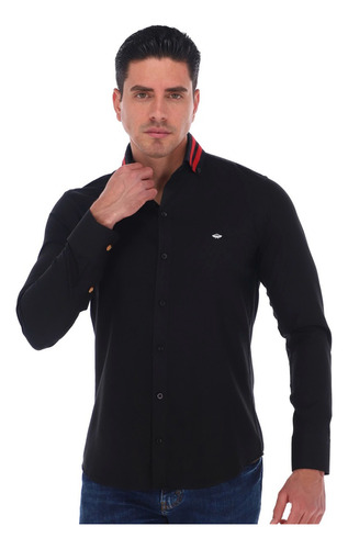 Camisa Hombre Porto Blanco Algodon Negra Moda Casual 