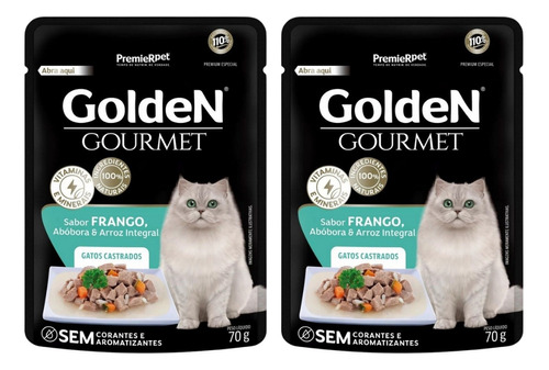 Kit 2un Sachê Gato Castrado Sabor Frango 70g Golden Gourmet