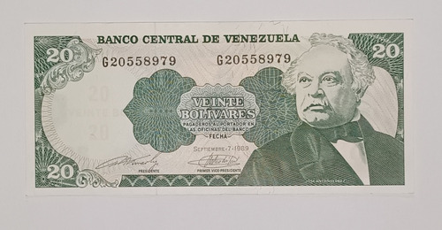 Billete De Venezuela 20 Bs Septiembre 7 1989 - Unc - G8