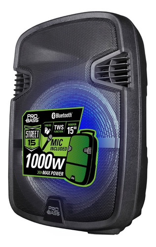 Parlante Pro Bass Street 15 portátil con bluetooth negro