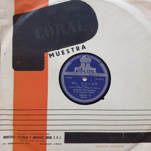 Disco De Pasta 78 Rpm - Alfredo De Angelis (y Su Orquesta)