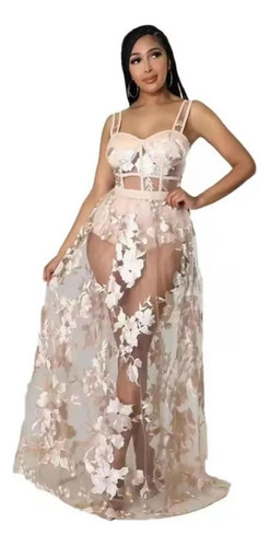 Vestido Lencero No Elástico Ajustado Transparente Bordado