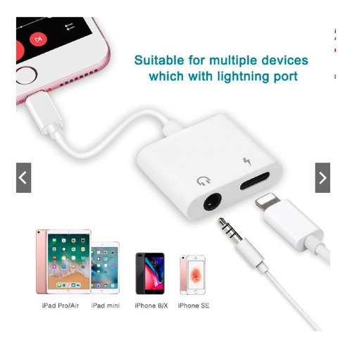 Imagen 6 de 9 de Splitter Lightning Carga Jack Miniplug 3.5mm iPhone iPad