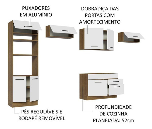 Cozinha Completa Madesa Agata 350001 Armário Balc S Tampo Rb Cor Rustic/Branco