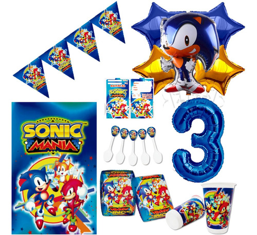 Kit Decoración Sonic X12 Niños Bouquet + Numero