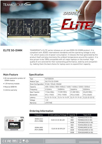 Imagen 3 de 3 de Memoria Ddr4-4gb / 2666 Teamgroup Pc4-21300