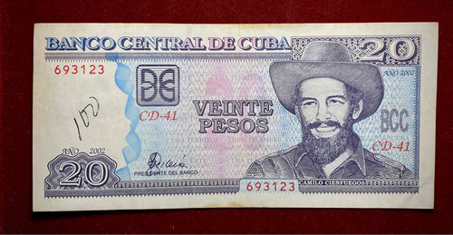 Billete 20 Pesos Cuba 2002 Pick 118 D Camilo Cienfuegos