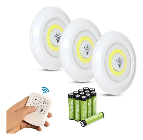 Set 3 Luces Led Closet Cocina Emergencia + Control + Pilas