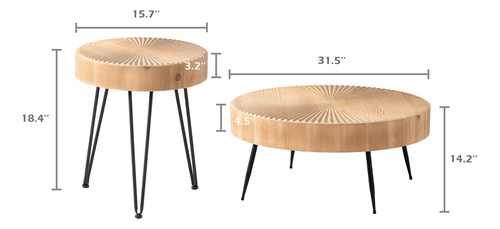 Juego De Mesa Auxiliar Moderna 2 Piezas Redonda Madera