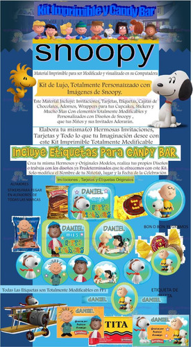 Kit Imprimible Candy Bar Snoopy 3d Más Regalos..!!!