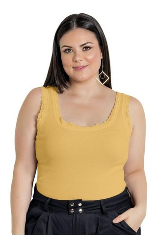 Blusa Regata Feminina Plus Size Canelada Varias Cores