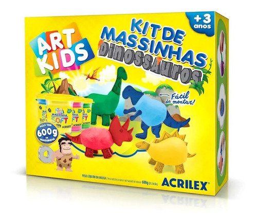 Kit Massinha De Modelar Dinossauros Art Kids 600g Acrilex 3+