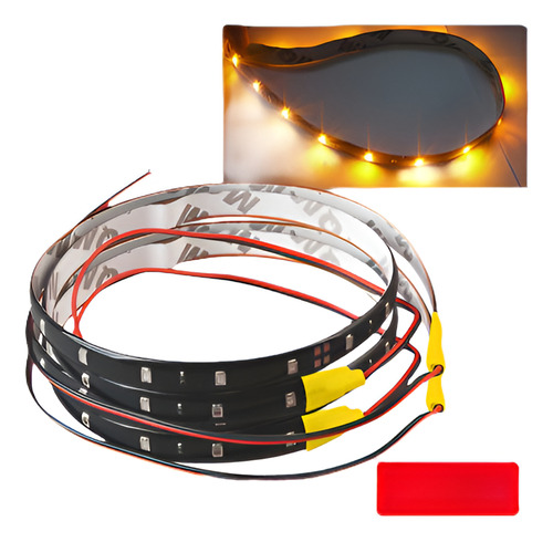 2 X 60cm Coche Motor Flexible De Luz Led Amarillo Tira Imper