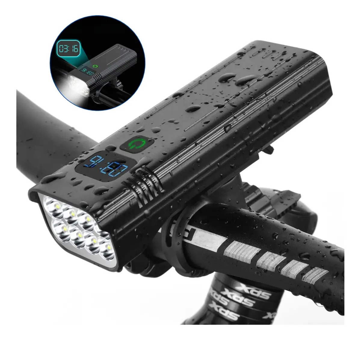 Farol Bike Recarregável Usb 8 Leds T6 Lanterna Bicicleta Profissional Led Super Potente Powerbank Ciclismo Forte Luz Branca