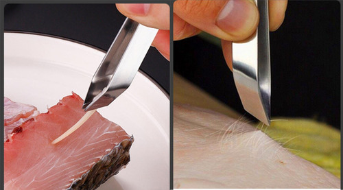 Pinça Culinária Remover Espinha Peixe Osso Cozinha Aço Inox Cor Prateado Ponta Oblíqua