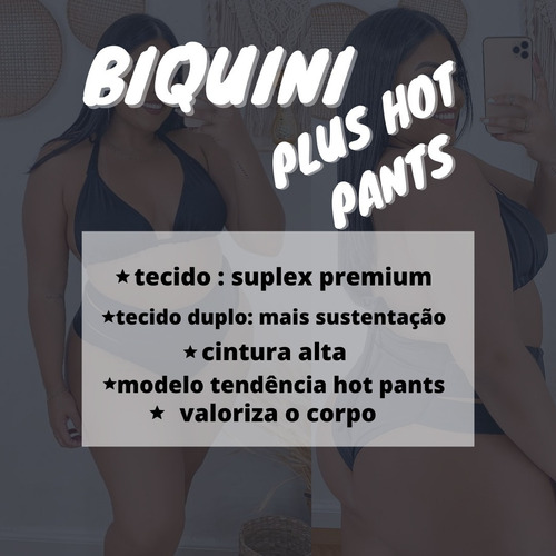 Imagem 3 de 4 de Biquini Plus Size Preto Cintura Alta Hot Pant Cores