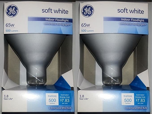 Ge Br40 - Bombilla De Luz Blanca Suave, 65 W, 2 Unidades