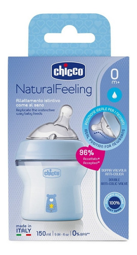 Imagen 4 de 6 de Mamadera Natural Feeling Biberón Chicco 150ml 0m+ Celeste