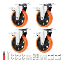 Comprar Banna Ruedas Giratorias De 5 Pulgadas Para Servicio Pesado Con Freno Juego De 4, Ruedas De Poliuretano Silenciosas Para Muebles, Bancos De Trabajo, Carros, Diy(incluye 2 Kits De Montaje)-naranja
