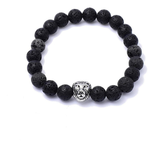Imagen 1 de 3 de Brazalete De Piedra Volcanica 1cabeza De Leon De Acero