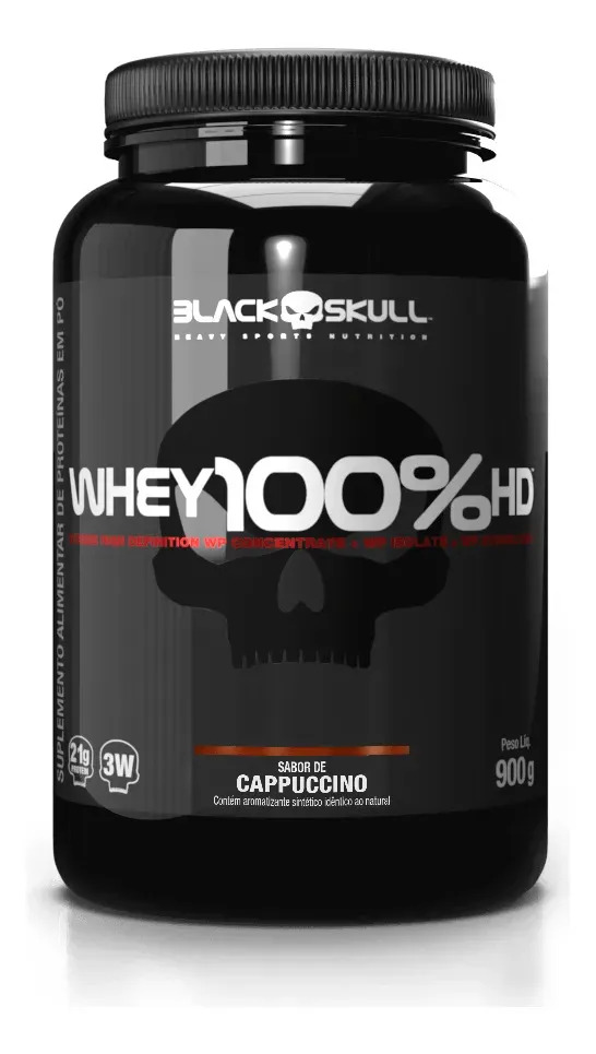 Whey 100% Hd Black Skull - 900g (wpc, Wpi E Wph) Caveira Pre Sabor Capuccino