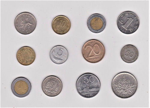 12 Monedas Mundiales Diferentes 1950 A 2010