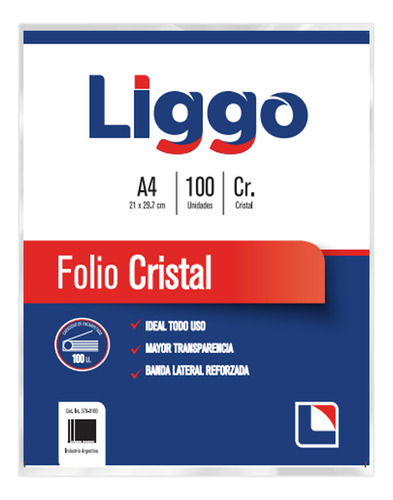 Folios A4 Liggo Cristal Borde Blanco Polip.40 Mic Paq.x100