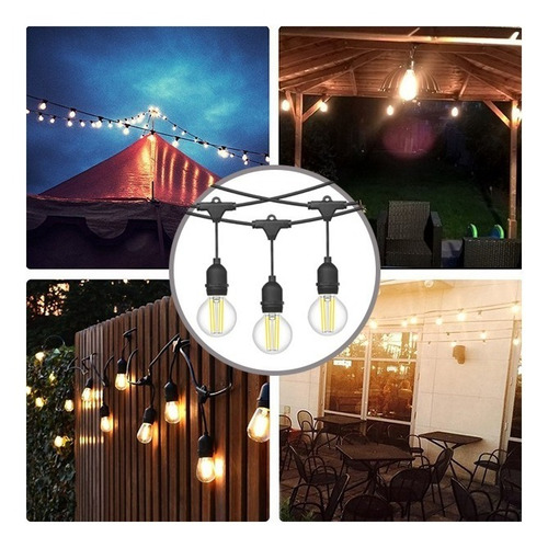 Imagen 4 de 10 de Guirnalda Vintage Luces Led Para Exterior 10 Mts 20 Focos