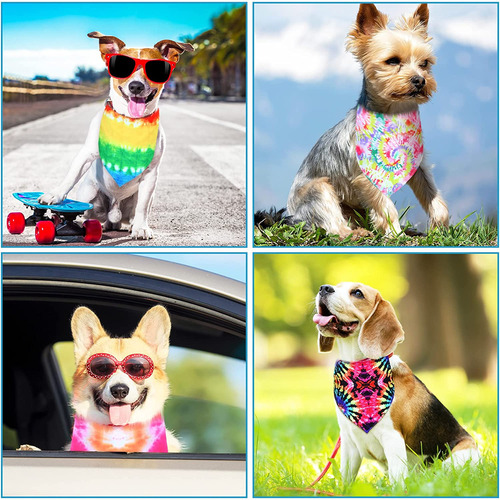 20 Pcs Tie Dye Dog Bandanas Rainbow Cat Washable Triangle Bi