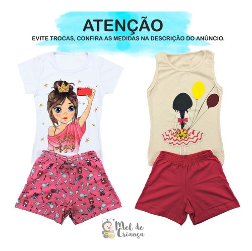 Imagem 5 de 8 de Kit 4 Conjunto Infantil Menina Premium 10/12/14 Anos