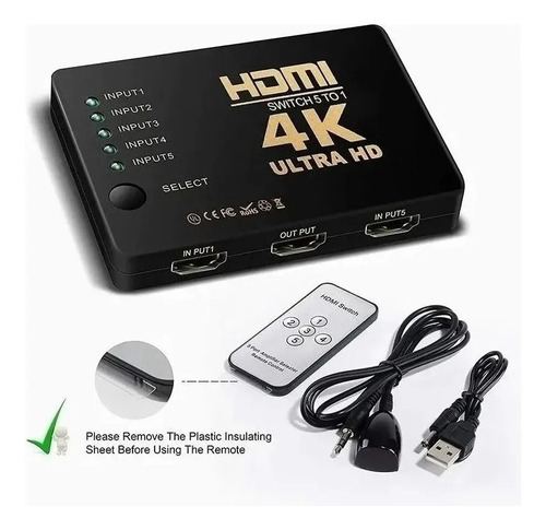 Switch Hdmi Adaptador Hub 5x1 Splitter 4k Com Controle