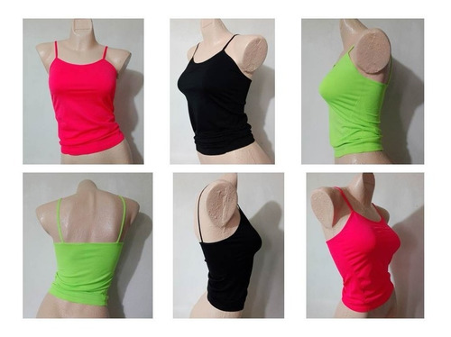 3 Blusas Top De Tirantes Mujer Dama Básicas Licra Multicolor