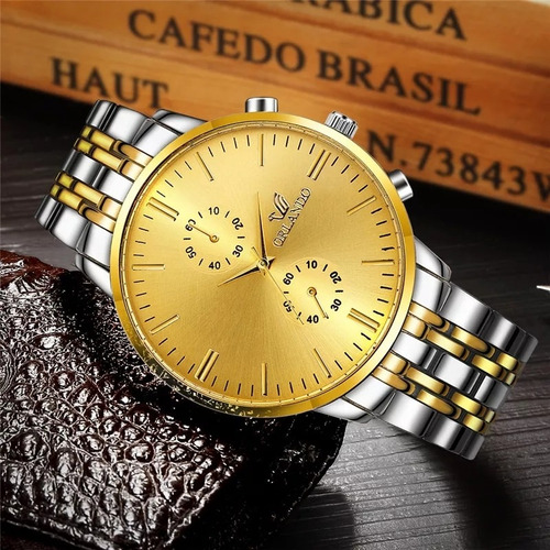 Relógio Masculino Orlando Dourado Luxo Negócios Quartz