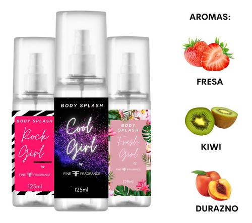 3 Body Splash De 125 Ml Cada Uno. Fresa, Kiwi Y Durazno