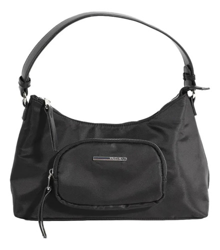 Cartera Trendy Mujer Microfibra Antirrobo Reforzada Acabado De Los Herrajes Níquel Color Negro Correa De Hombro Negro Diseño De La Tela Lisa