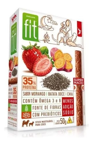 Kit 8 Petiscos P/ Cães Sticks Fit Spin Pet - 50g - Morango