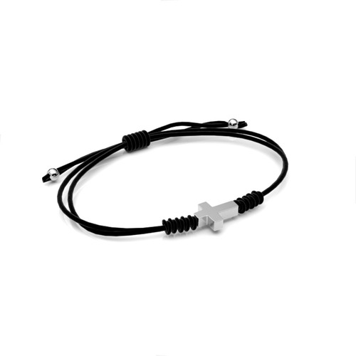 Imagen 2 de 10 de Pulsera Cruz Hilo Negro Y Plata .925 Agálea Joyería