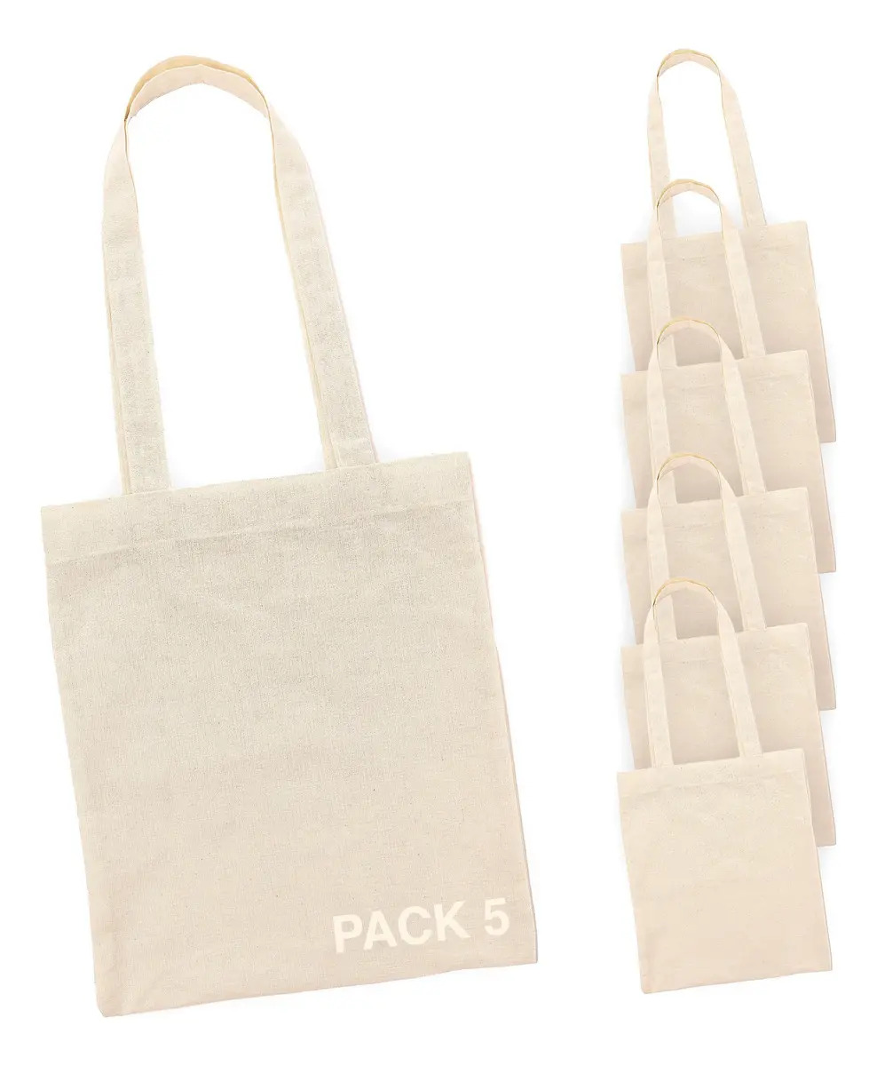 5 Bolsas Tote Bag De Manta Cruda 40 X 35 Cm. 100% Algodon