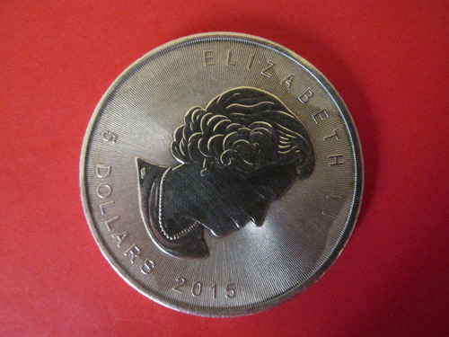 Moneda Canada 5 Dolares Reina Isabel Plata Año 2015 Unc (Usado)