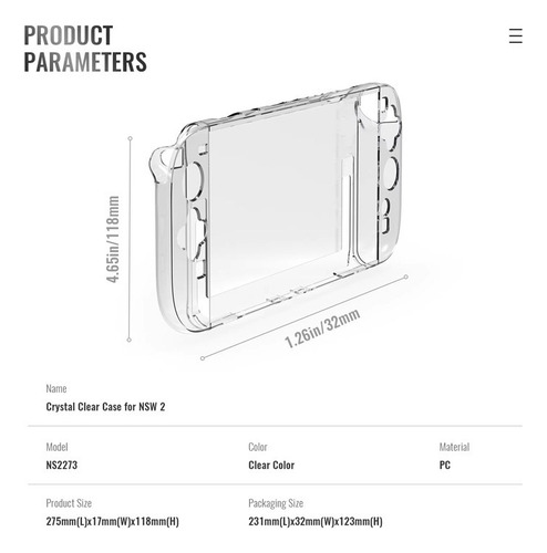 Funda Protectora Transparente Switch2 Carcasa Pc Cristalmcd