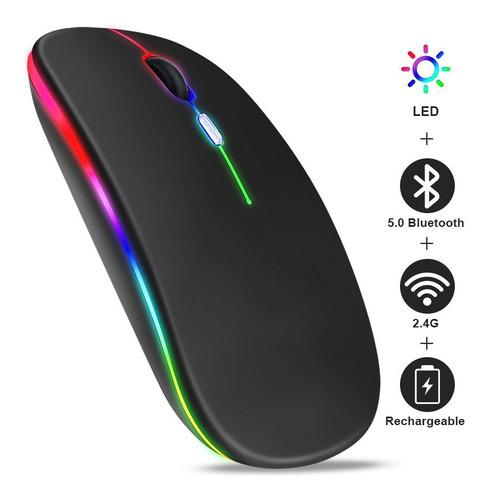 Mouse Sem Fio Bluetooth Recarregável Rgb Gamer Led Dpi C/ Cor Preto