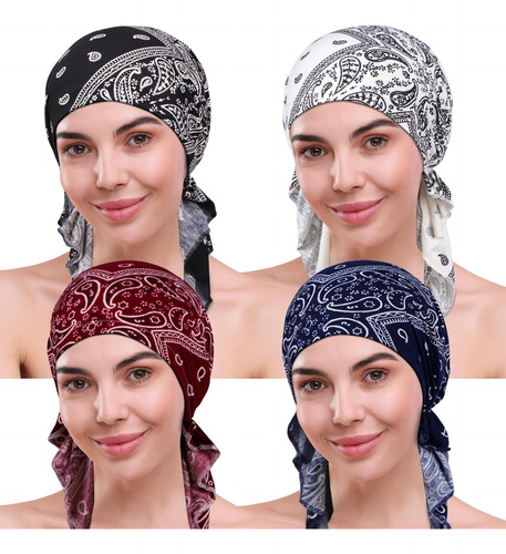 4 Piezas De Quimioterapia Para Mujer, Bufanda De Cabeza Multicolor Paisley Talla Única