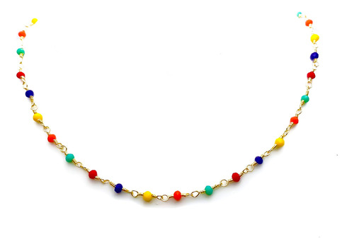 Collar Choker Cristales Colores 40cm Enchapado Oro 18k