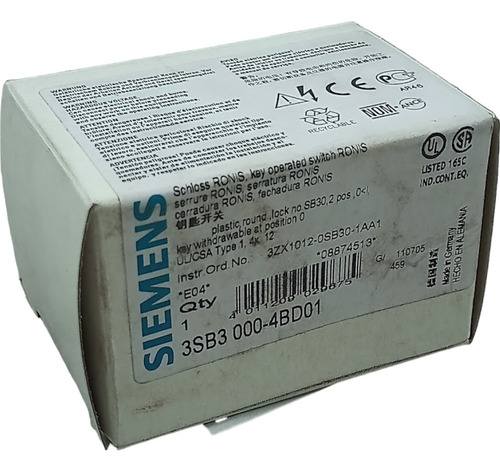 Botón frontal Siemens 3sb30 00-4bd01 de 22 mm y 2 posiciones