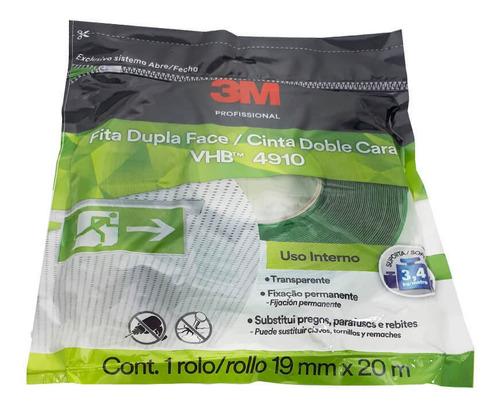 Fita Dupla-face 3m Vhb Transparente.19mmx20mt