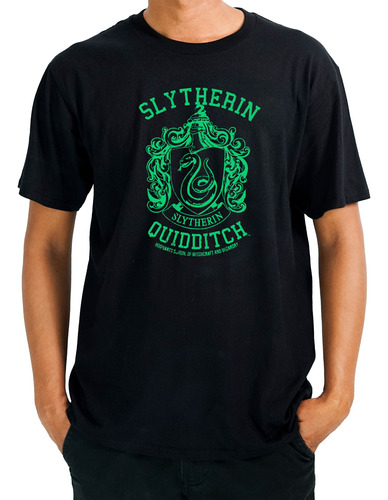Playera Slytherin Quidditch - Negra Algodón Diseño Serpiente