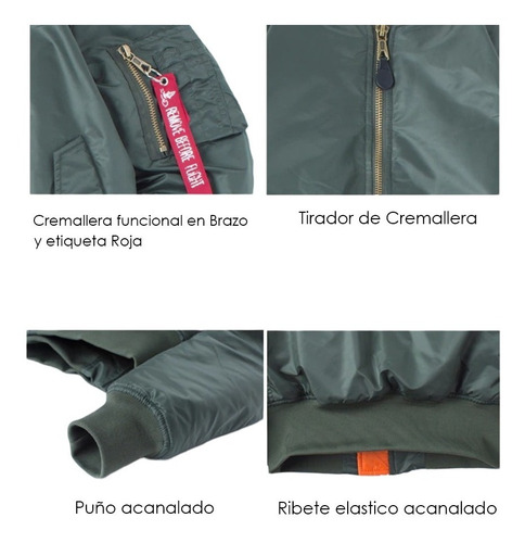 Imagen 6 de 9 de Chaqueta Hombre Bomber Piloto Militar Acolchada Liviana