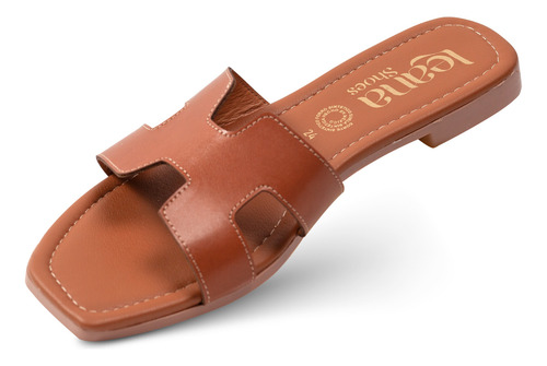 Sandalias De Dama Slides Color Camel, Leana Shoes