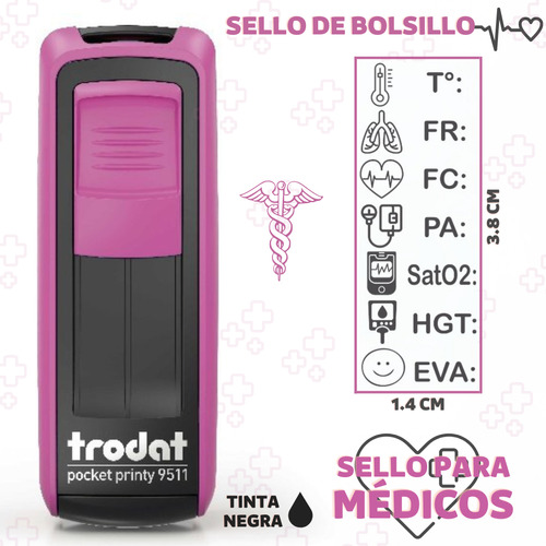 Sello Médico De Signos Vitales Para Enfermería 3.8 X 1.4 Cm Color de la tinta Negro Color del exterior Fucsia