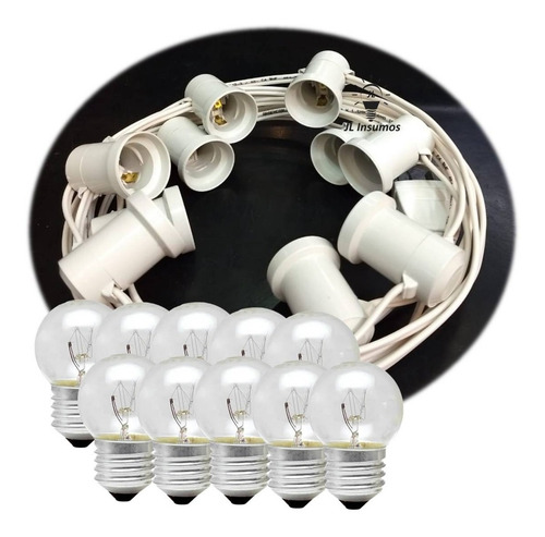 Imagen 1 de 4 de Guirnalda 5mts Blanco Con 10 Lamparas Gota 15w Incandescente